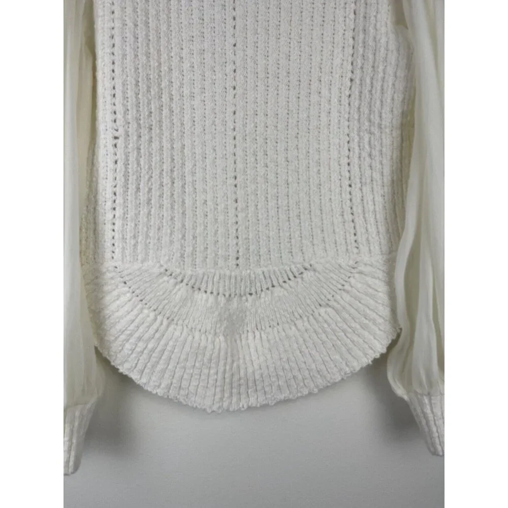 NWT! ANTHROPOLOGIE‎ Sheer Long-Sleeve V-Neck Knit Sweater Ivory Cream Size S - Picture 10 of 11